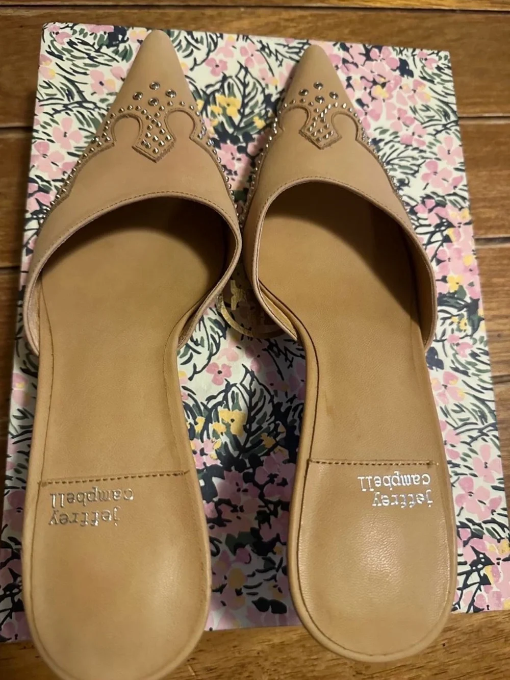 Jeffrey Campbell Tan Pointed Studded Slide Mules